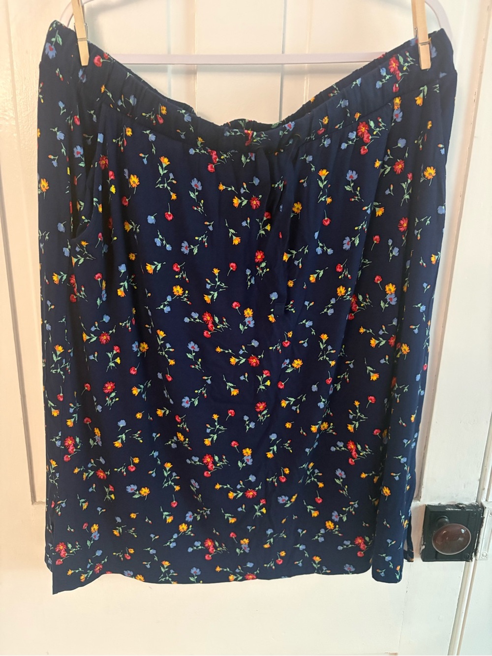 3/$20 St. John's Bay Navy Midi Skirt with Red, Yellow and Blue Floral Print